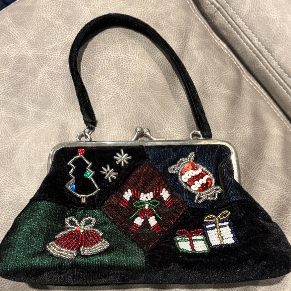 Holiday Black Beaded Clutch with Festive Designs - Picture 1 of 1
